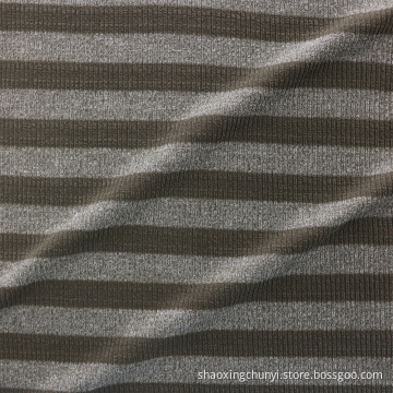 2022 high quality wholesale Stripe Pattern 2x2 Rib Knitted Fabric Polyester Cotton Spandex Mixed Fabrics For clothing